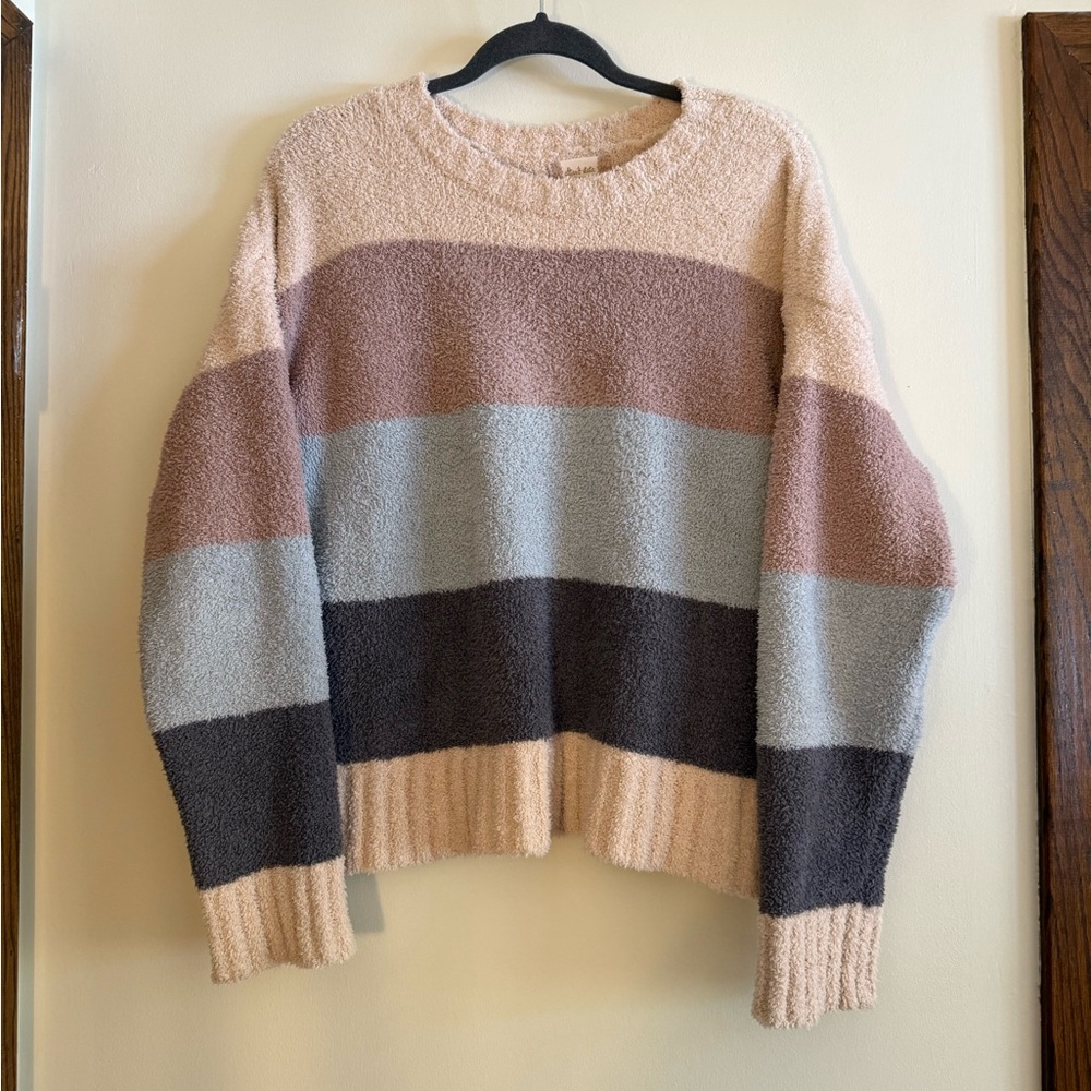Altar'd State Plush Striped Color Block Sweater Cozy Soft Pullover Boho Lounge